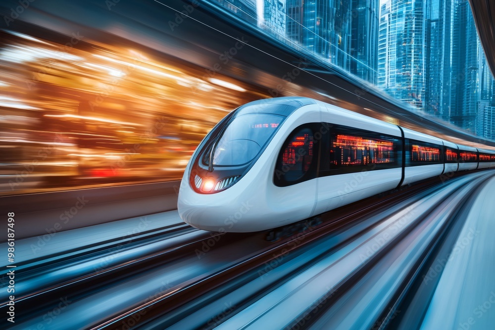 Fototapeta premium High Speed Train Futuristic Track. Background Fast Motion Blur.