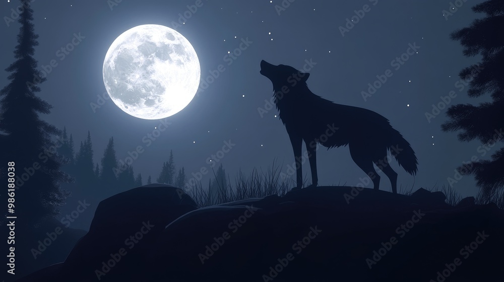 A wolf howls at the full moon, symbolizing mystery and the untamed spirit of the wilderness. A wolf howls at the full moon, symbolizing mystery and the untamed spirit of the wilderness.