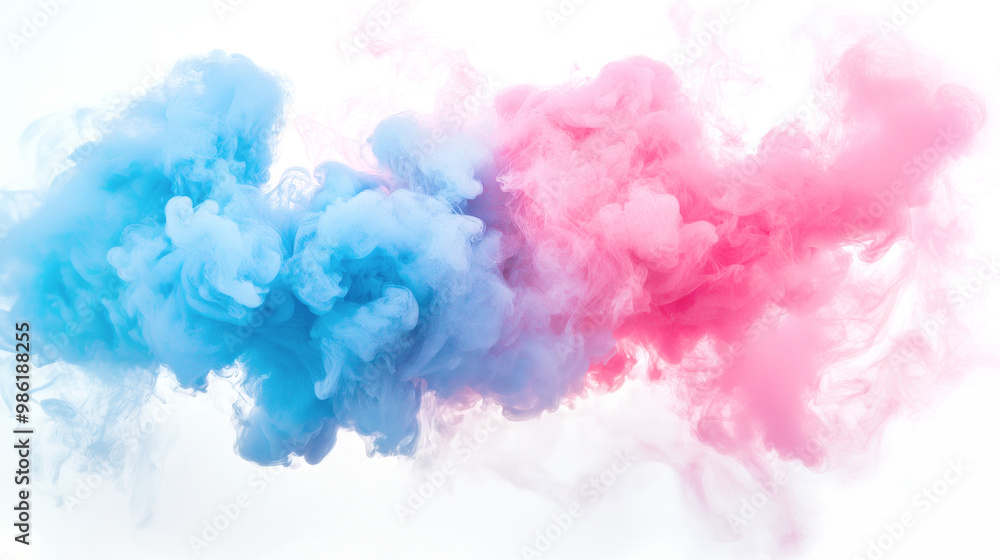 Soft blue pink smoke clouds blending in fluid. Dynamic motion against a bright backdrop. Ink swirling together in water. Abstract background Soft blue pink smoke clouds blending in fluid. Dynamic motion against a bright backdrop. Ink swirling together in water. Abstract background