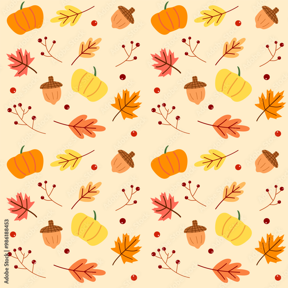 seamless pattern with autumn leaves, foliage, pumpkin and autumn element for printing, wallpaper, background using seamless pattern with autumn leaves, foliage, pumpkin and autumn element for printing, wallpaper, background using