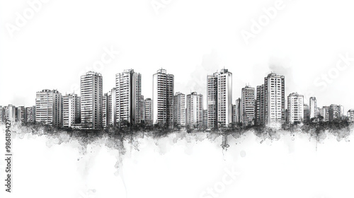 Contagem, Brazil, black and white pen pencil hand-drawn effect drawing illustration for travel poster, card, wallpaper, backdrop or banner. Modern, clear, artistic and simple photo