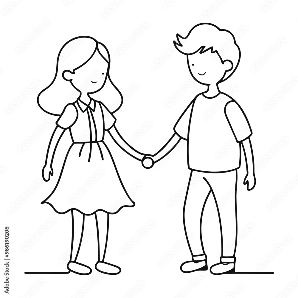 Little Kids Couple Holding Hand Characters Vector Illustration Little Kids Couple Holding Hand Characters Vector Illustration