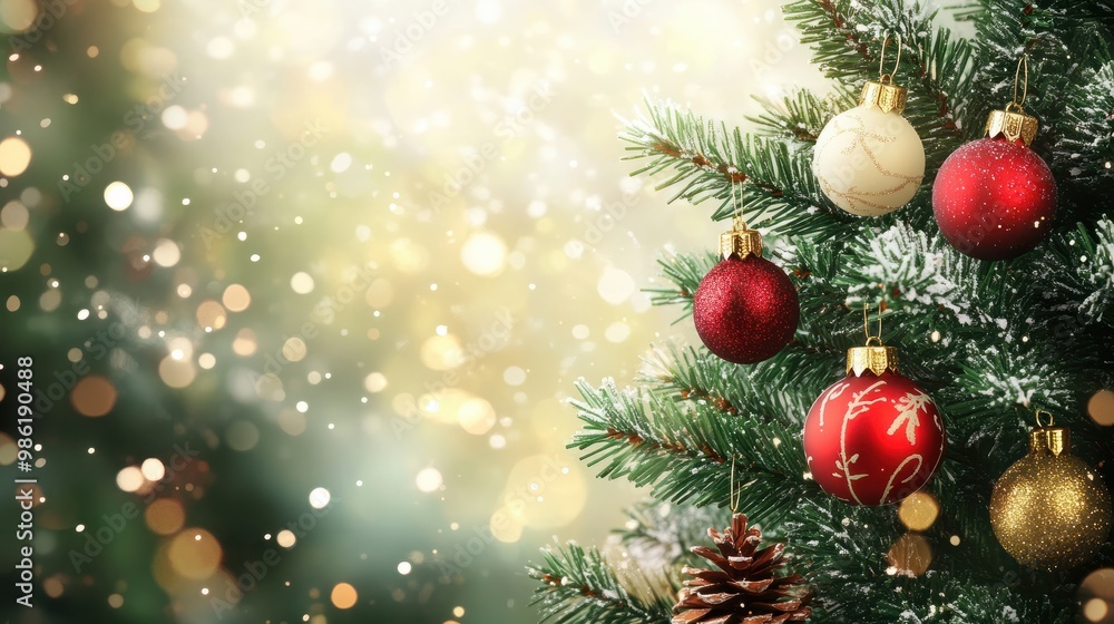 christmas tree with baubles and bokeh background christmas tree with baubles and bokeh background
