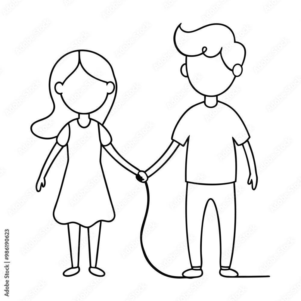 Little Kids Couple Holding Hand Characters Vector Illustration Little Kids Couple Holding Hand Characters Vector Illustration