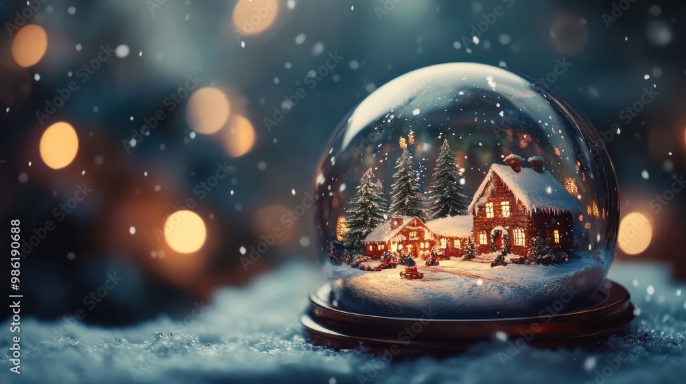close-up of a snow globe ornament with festive scene close-up of a snow globe ornament with festive scene