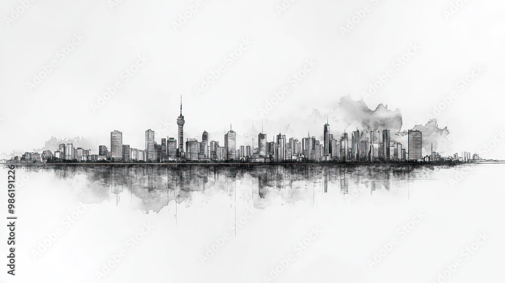 Obraz premium Corrientes, Argentina, black and white pen pencil hand-drawn effect drawing illustration for travel poster, card, wallpaper, backdrop or banner. Modern, clear, artistic and simple