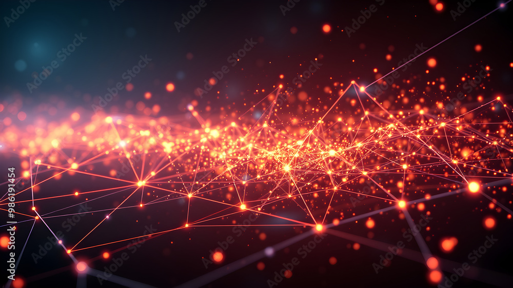 Abstract Glowing Data Particles Floating in a Digital Network of Interconnected Lines and Nodes Symbolizing AI Computation and Data Processing Abstract Glowing Data Particles Floating in a Digital Network of Interconnected Lines and Nodes Symbolizing AI Computation and Data Processing