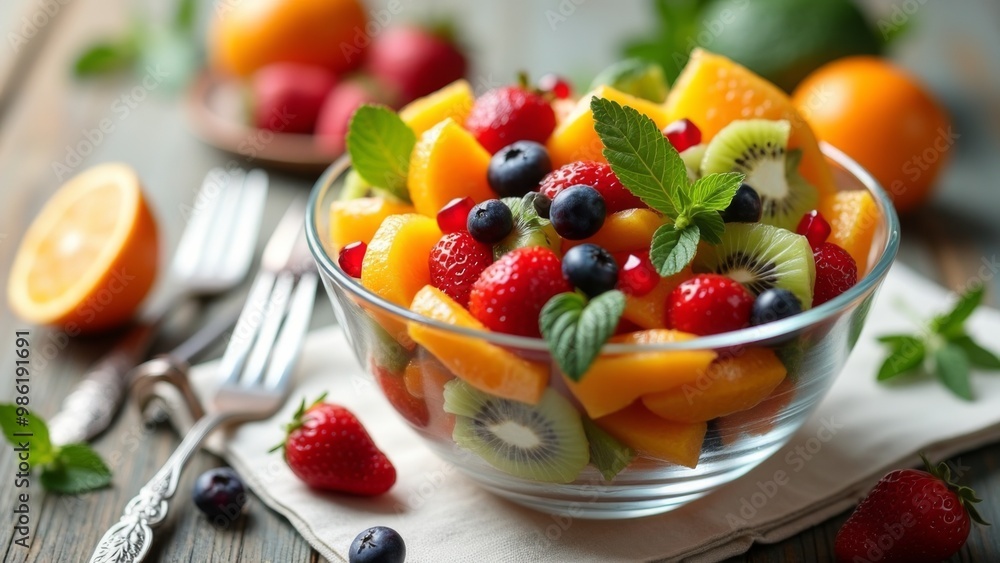 Generative AI, a bowl of fruit is sitting on a table with a fork and knife next to it and a napkin, berries, a stock photo, dau-al-set
Generative AI, a bowl of fruit is sitting on a table with a fork and knife next to it and a napkin, berries, a stock photo, dau-al-set