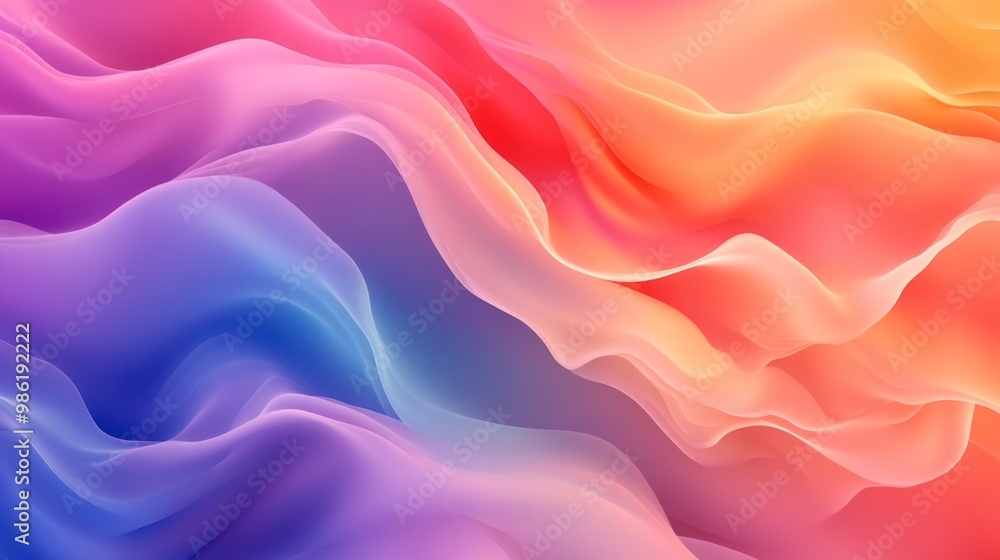 Abstract background of soft, flowing waves in shades of pink, orange, blue, and purple. Abstract background of soft, flowing waves in shades of pink, orange, blue, and purple.