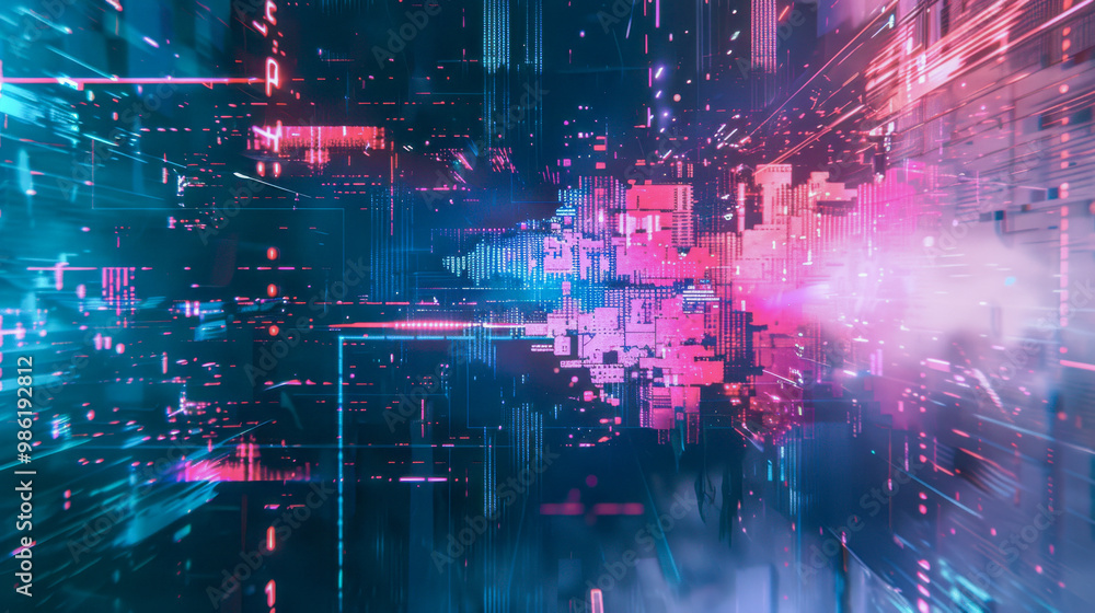 Futuristic digital data stream, glowing blue, pink cyber space, abstract technology, network background, innovation concept Futuristic digital data stream, glowing blue, pink cyber space, abstract technology, network background, innovation concept