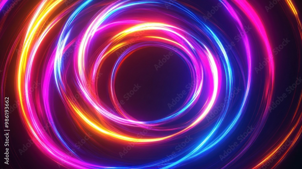 Abstract swirling neon lights in blue, pink, and orange. Abstract swirling neon lights in blue, pink, and orange.