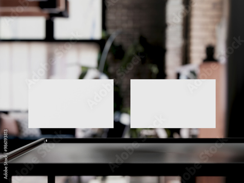 Wallpaper Mural Clean minimal business card mockup on table with office background Torontodigital.ca