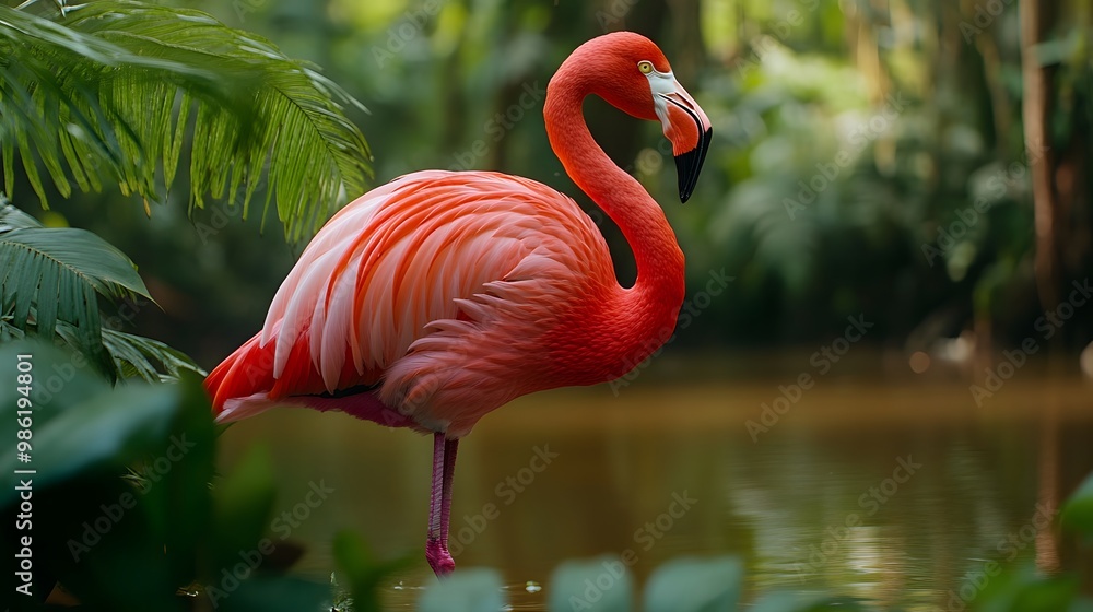 Fototapeta premium Close-up image of a bright flamingo
