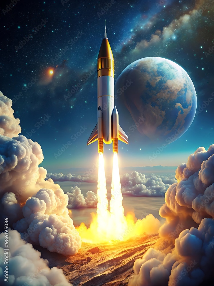 Naklejka premium 宇宙に打ち上げられるロケットは、暗号通貨市場の成長を象徴しています。