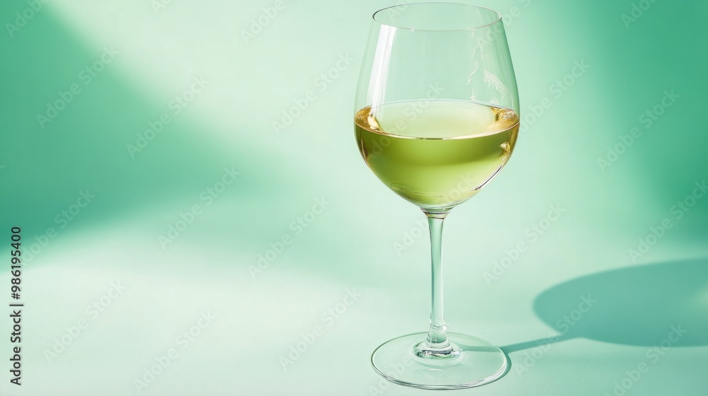 A single glass of white wine, isolated on a pastel mint green background, with soft light creating clean shadows. A single glass of white wine, isolated on a pastel mint green background, with soft light creating clean shadows.
