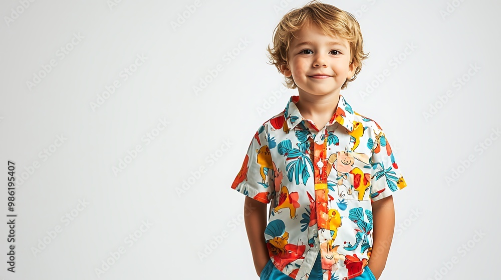 A boy beams with joy, his colorful shirt reflecting the vibrance of his spirit. A boy beams with joy, his colorful shirt reflecting the vibrance of his spirit.
