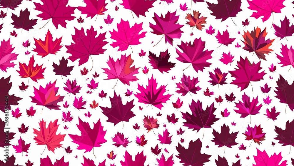 Magenta maple leaves abstract marks seamless plain white background design Magenta maple leaves abstract marks seamless plain white background design