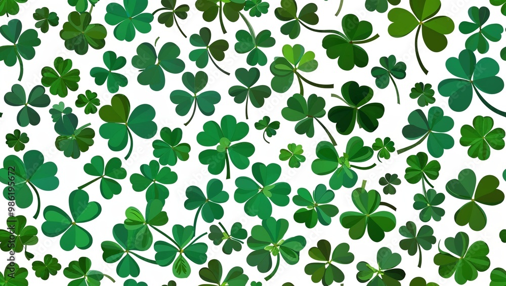 Mint clover leaves scattered pattern seamless plain white background design Mint clover leaves scattered pattern seamless plain white background design
