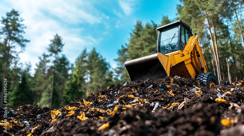 Obraz premium Excavator working in a forested area