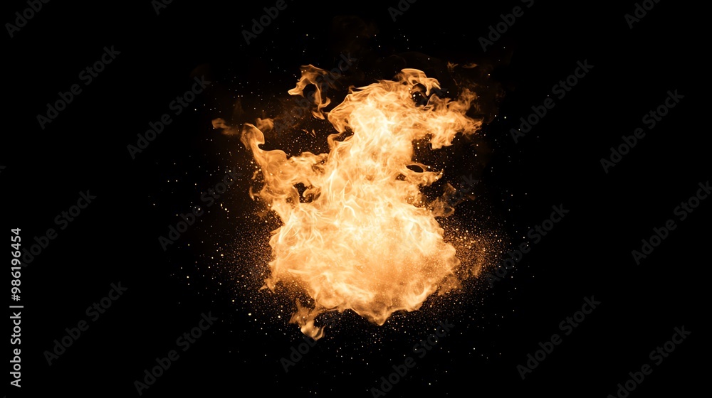 Dynamic flame burst on a dark background, showcasing vivid orange and yellow tones, perfect for dramatic visual effects. Dynamic flame burst on a dark background, showcasing vivid orange and yellow tones, perfect for dramatic visual effects.