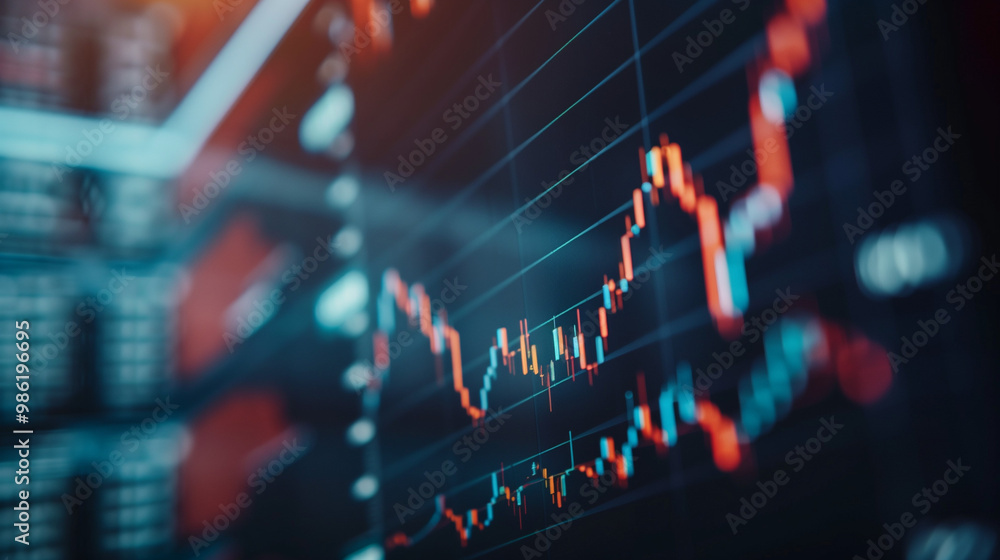 Close-up of digital screen showing downward-trending line graph symbolizing Fed rate cut, surrounded by financial charts and news headlines, key financial indicator visualization. Close-up of digital screen showing downward-trending line graph symbolizing Fed rate cut, surrounded by financial charts and news headlines, key financial indicator visualization.