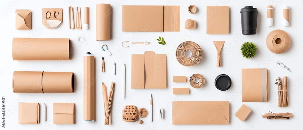 Various brown stationery on white background Various brown stationery on white background