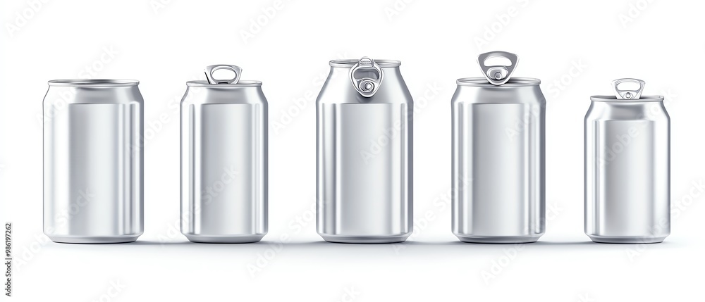 Cans of various sizes, white isolate background Cans of various sizes, white isolate background