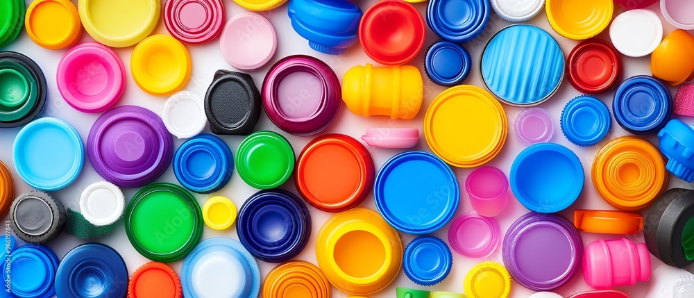 Colorful plastic bottle caps, white isolate background Colorful plastic bottle caps, white isolate background