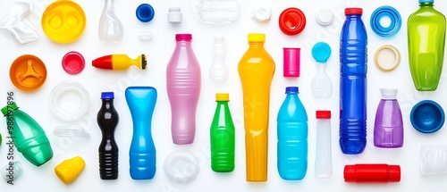 Colorful plastic bottles on white background