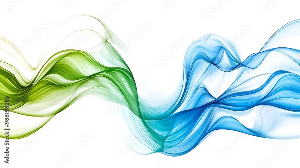 Abstract green and blue waves swirl together, forming a flowing, elegant background of creative energy. Abstract green and blue waves swirl together, forming a flowing, elegant background of creative energy.