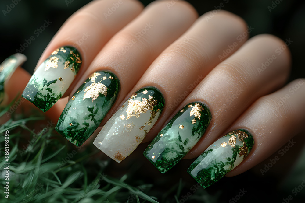 Hand-Painted Forest-Themed Nail Art Featuring Green and White Designs, Showcasing Nature’s Beauty and Creativity in a Unique and Artistic Manicure
Hand-Painted Forest-Themed Nail Art Featuring Green and White Designs, Showcasing Nature’s Beauty and Creativity in a Unique and Artistic Manicure