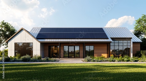 Wallpaper Mural Modern Sustainable Home with Solar Panels Under Blue Sky Torontodigital.ca