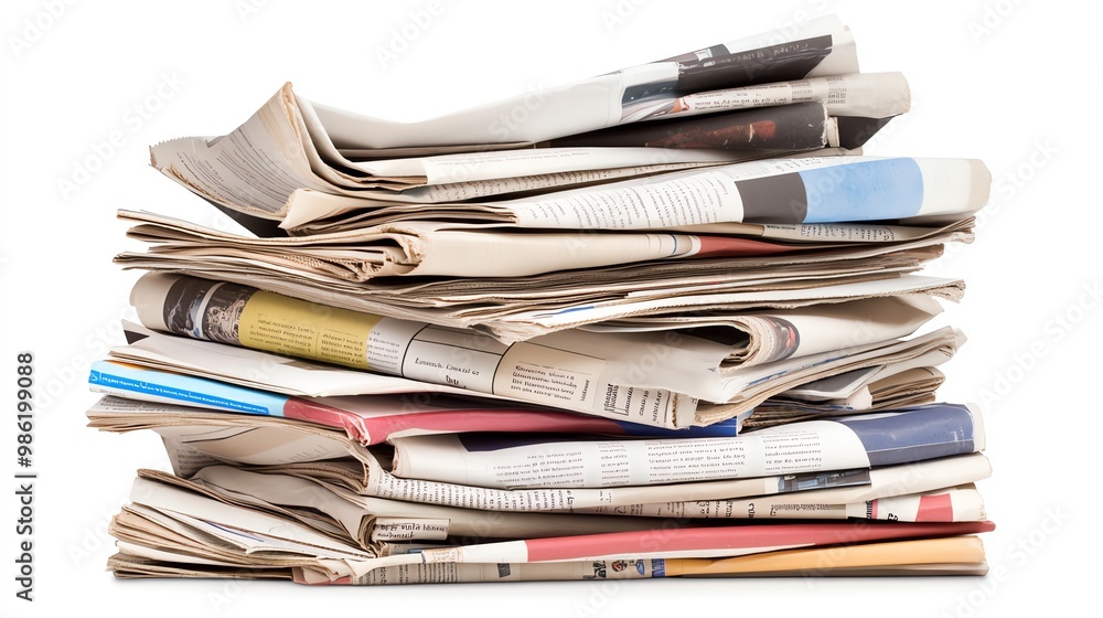 Stack of various newspapers, white isolate background Stack of various newspapers, white isolate background