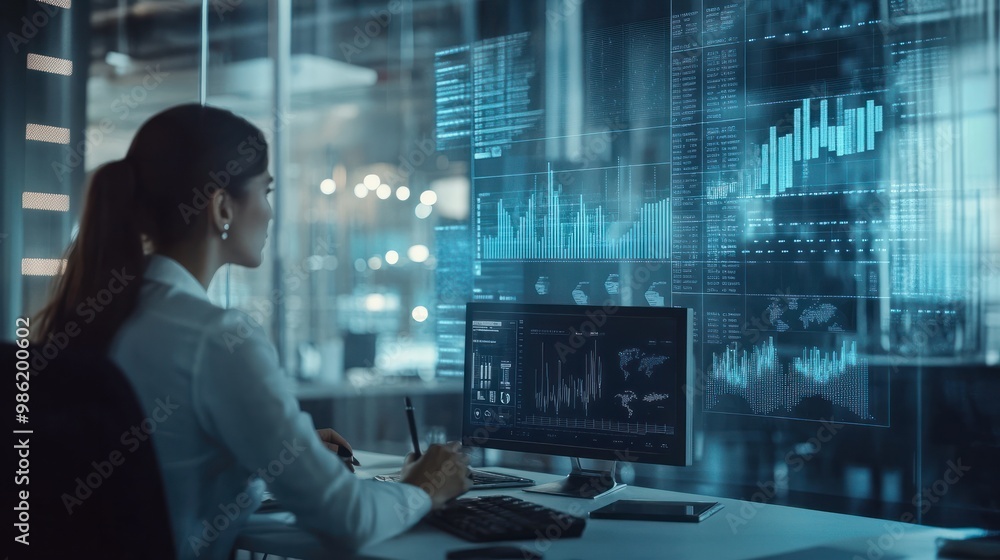business people working in office, looking to different charts with growing revenue in the future business people working in office, looking to different charts with growing revenue in the future