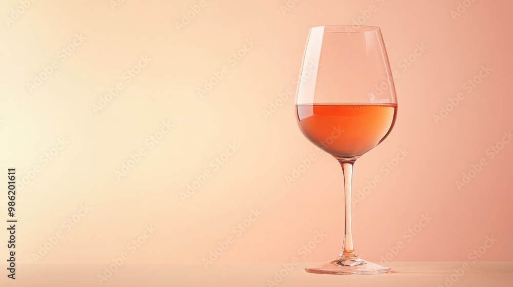 A glass of rose wine on a pastel peach background, light capturing the subtle hues of the wine. A glass of rose wine on a pastel peach background, light capturing the subtle hues of the wine.