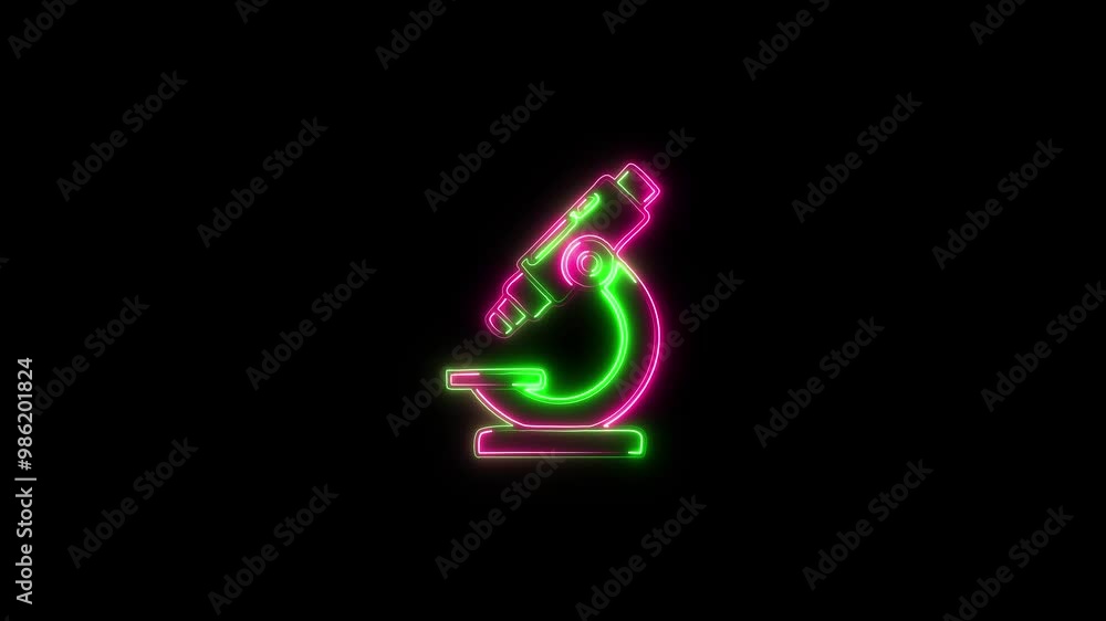 Neon lab microscope icon animation. Science laboratory icon Neon lab microscope icon animation. Science laboratory icon