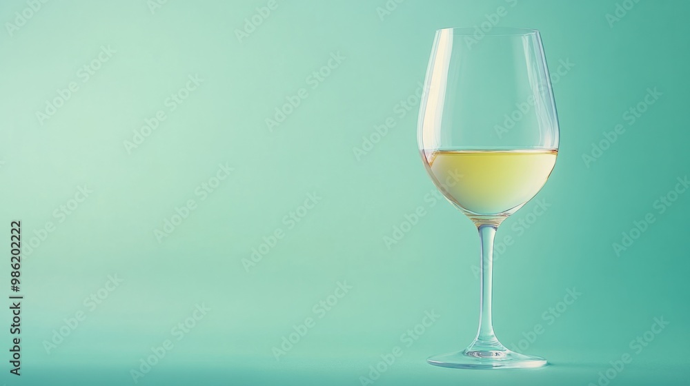 Elegant glass of white wine, standing on a pastel mint green background, with soft light reflections. Elegant glass of white wine, standing on a pastel mint green background, with soft light reflections.