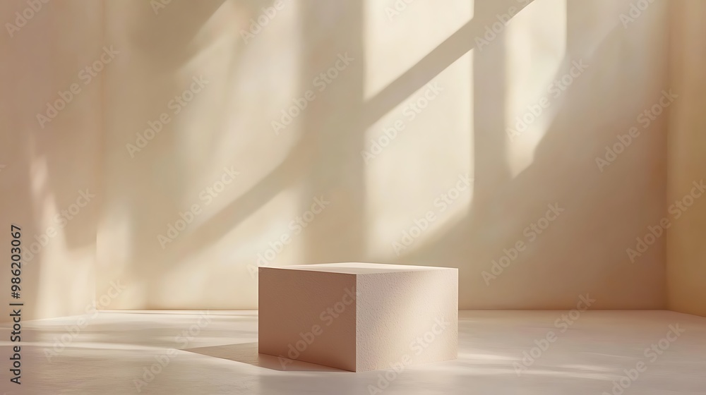 A minimalist beige platform, lit with soft light and shadows, perfect for a refined product display. A minimalist beige platform, lit with soft light and shadows, perfect for a refined product display.