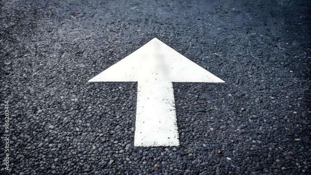 White arrow symbol on road pointing forward , direction, guidance, roadway, arrow sign White arrow symbol on road pointing forward , direction, guidance, roadway, arrow sign