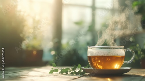 Enjoying a Serene Moment with Herbal Tea in a Softly Lit Atmosphere of Calm and Relaxation