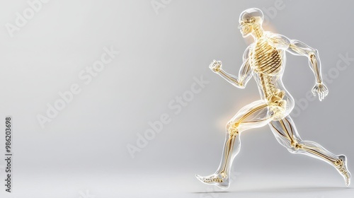 A skeleton running on a white background. The skeleton is made of bones and is running with a lot of energy