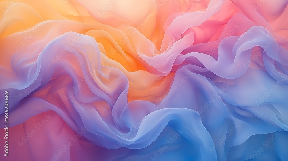 Abstract waves of pink, yellow, and blue fabric create a dynamic and textured background. Abstract waves of pink, yellow, and blue fabric create a dynamic and textured background.
