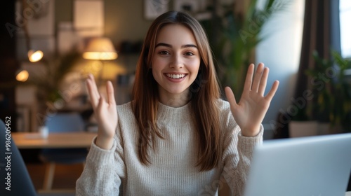 Wallpaper Mural Cheerful Young Vlogger Engaging in Virtual Conference: Welcoming Subscribers and Sharing Skills Torontodigital.ca