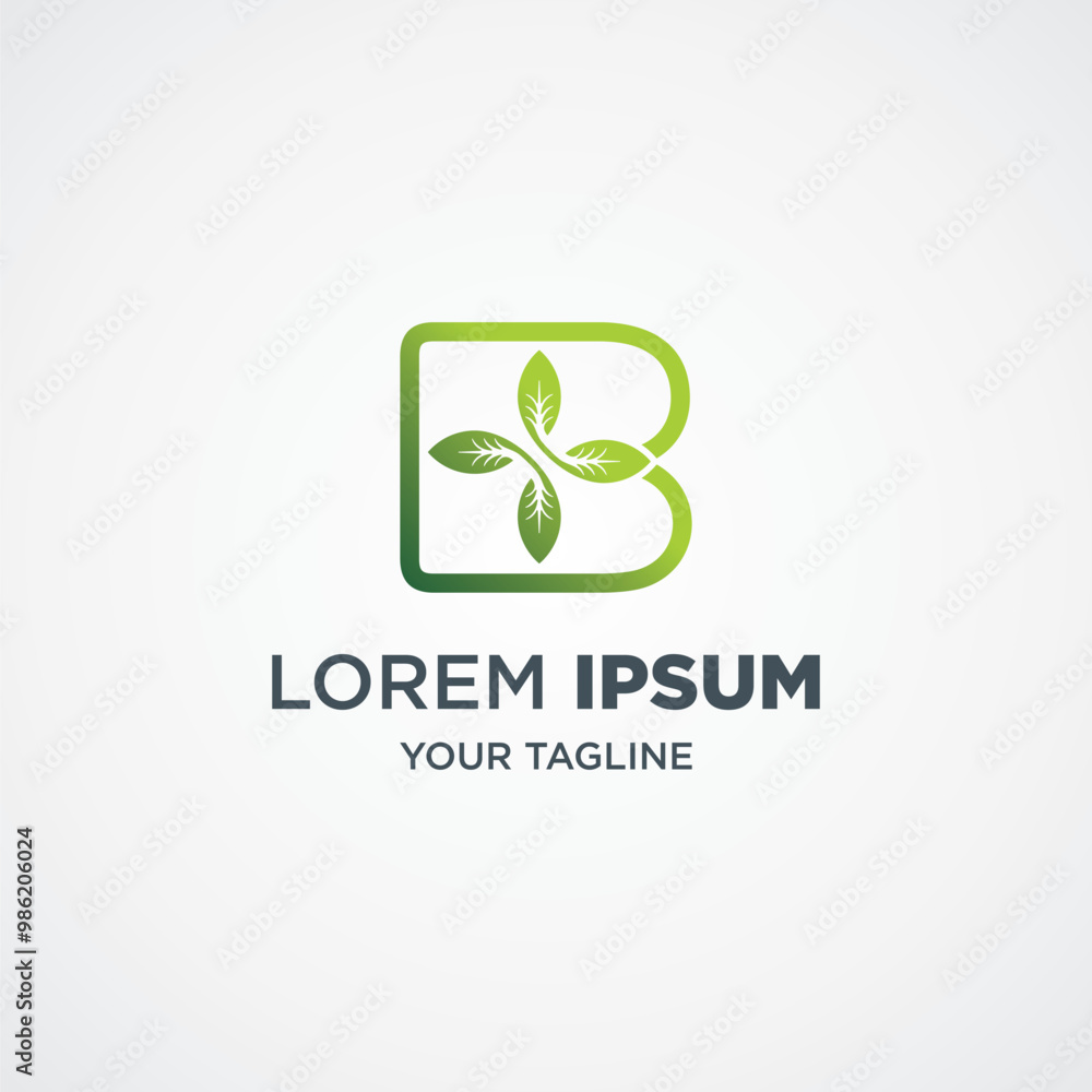 B letter leaf initial nature logo vector icon.