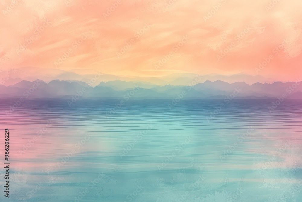 Ombre Reflection of Pastel Sunset Over a Lake with Textured Strokes Mimicking Rippling Water Ombre Reflection of Pastel Sunset Over a Lake with Textured Strokes Mimicking Rippling Water