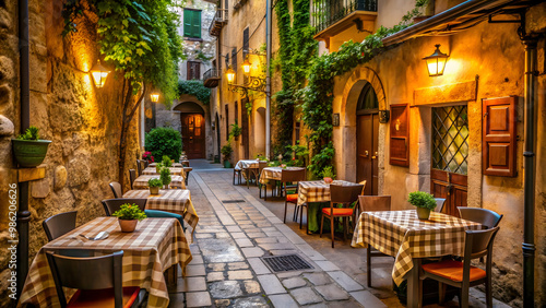 Cozy Italian restaurant in a historic alleyway , Italy, traditional, pasta, wine, cozy, rustic, ambiance, food