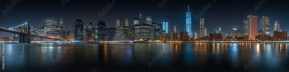 Panoramic view of the night skyline in New York Panoramic view of the night skyline in New York