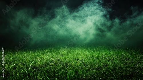 Smoke green background dark ground light smell toxic black bad fog stadium stink mist. Background green grass smoke cloud fart soccer night field dust poison potion floating sport transparent dirty