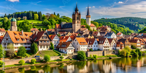 Historic medieval town of B?dingen in Hessen, Germany , half-timbered houses, castle, cobblestone streets, Wetterau photo