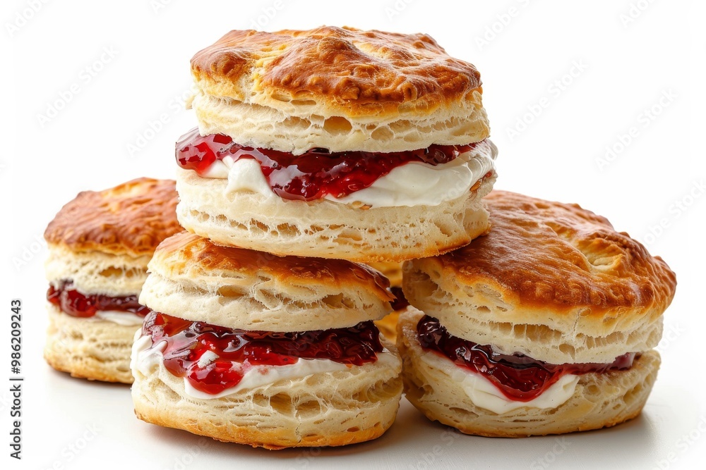 Freshly baked scones with clotted cream and jam Freshly baked scones with clotted cream and jam